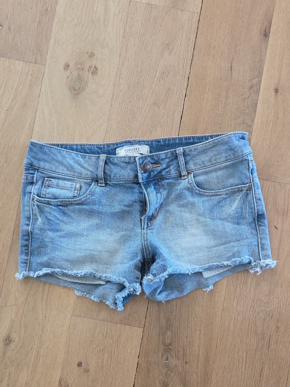 Forever 21 Light Wash Denim Frayed Hem Shorts